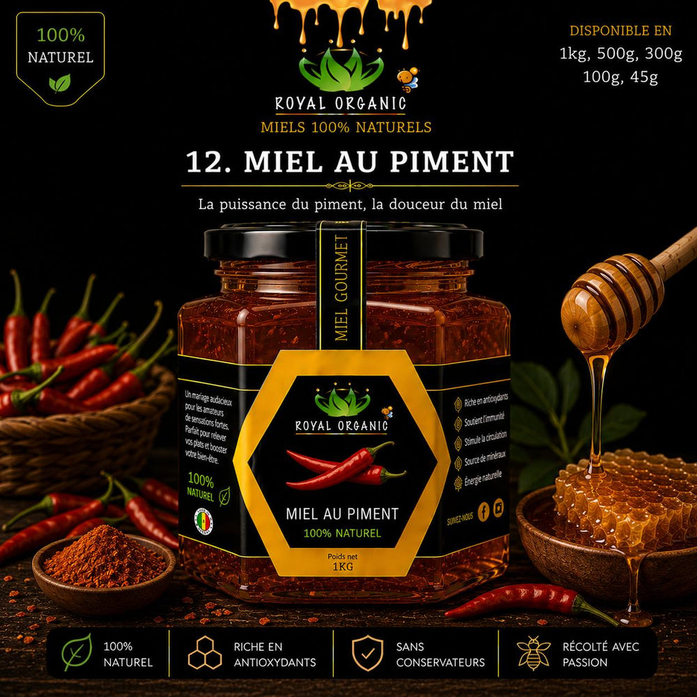 Pot de Miel au Piment Royal Organic - 100% naturel Sénégal - Tearanga