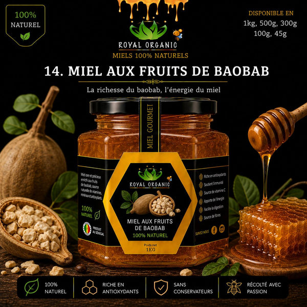 Pot de Miel aux Fruits de Baobab Royal Organic - 100% naturel Sénégal - Tearanga