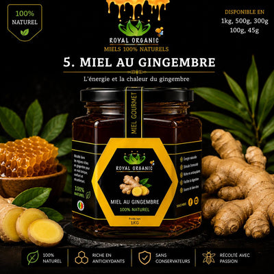 Pot de Miel au Gingembre Royal Organic - 100% naturel Sénégal - Tearanga